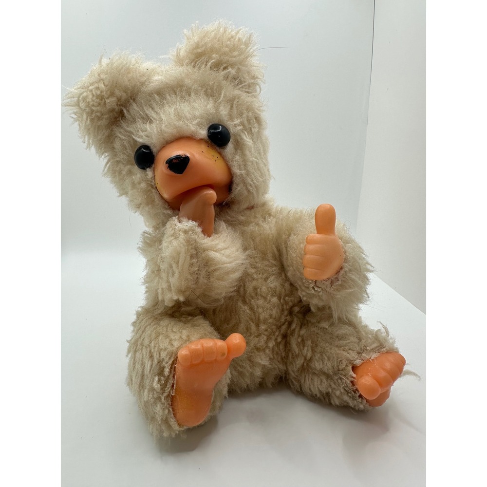 Vintage koram Teddy Bear Plush Toy Thumbs Up Orange Face Cute Fluffy‎